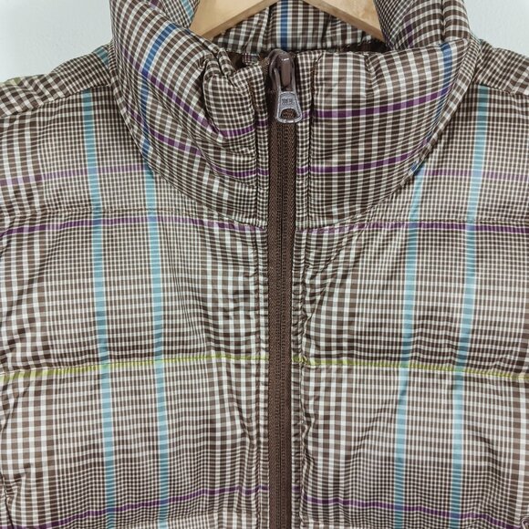 LANDS' END Classic Brown Plaid Puffer Vest, 75 Down/25 Feathers Fill Size Small - Picture 7 of 16